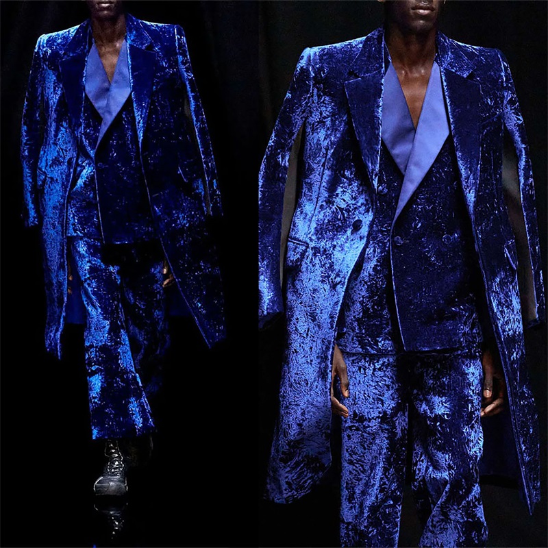 Men Formal Wear Blue - Newest Velvet 3 Pieces Men Suits