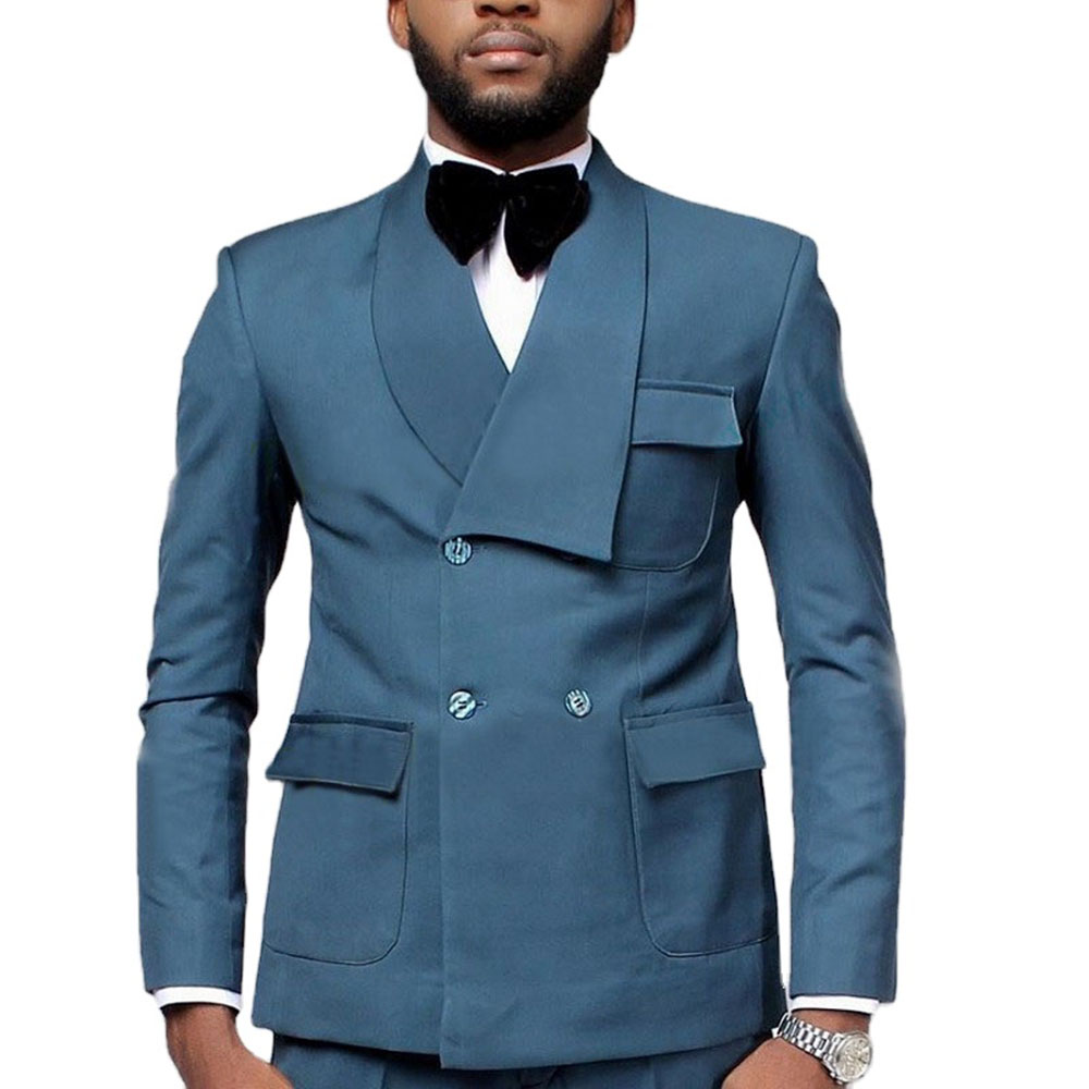 Men Formal Wear Blue - Latest Design Double Breasted Lake Blue