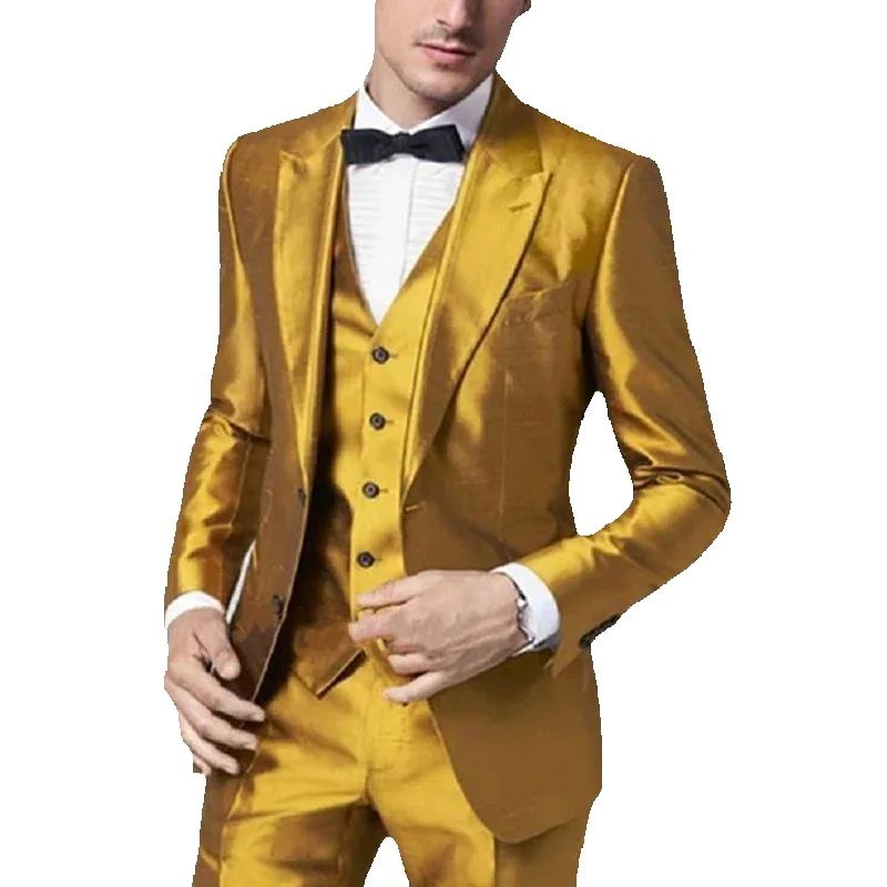 Formal Wear For Men Yellow - 2025 Golden Yellow Satin Men Suits