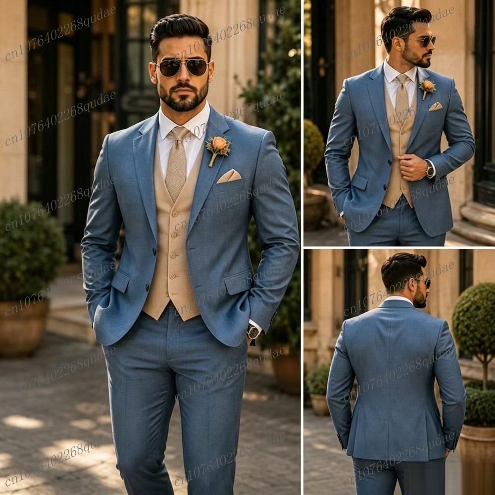 Men Formal Wear Blue - Blue And Beige Formal Men Suit