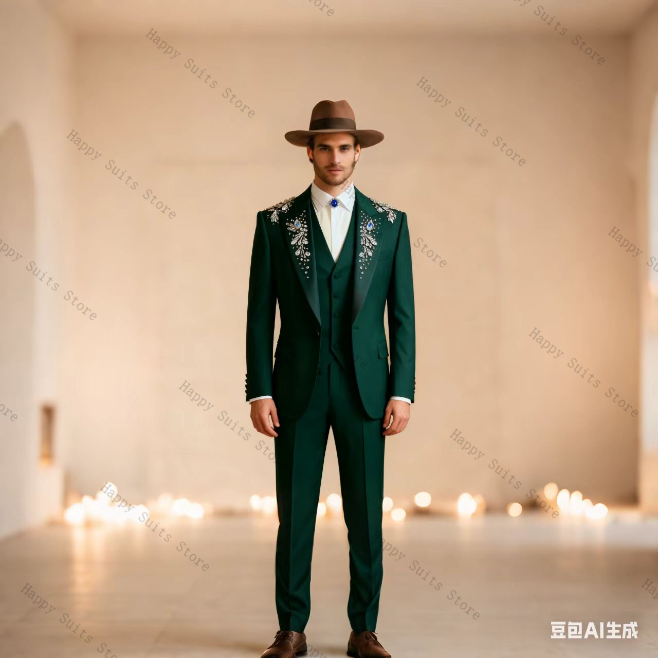 Blue Crystals Men Suit Set 3 P - đánh giá và giá Men Formal Wear Blue