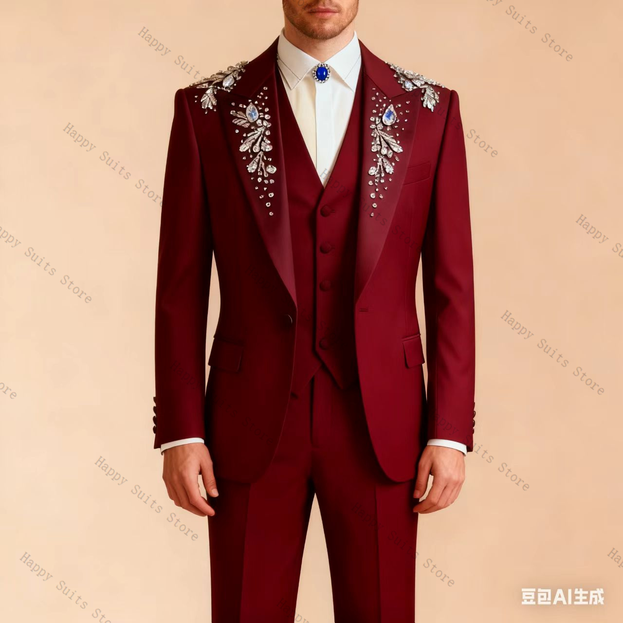Blue Crystals Men Suit Set 3 P - đánh giá và giá Men Formal Wear Blue