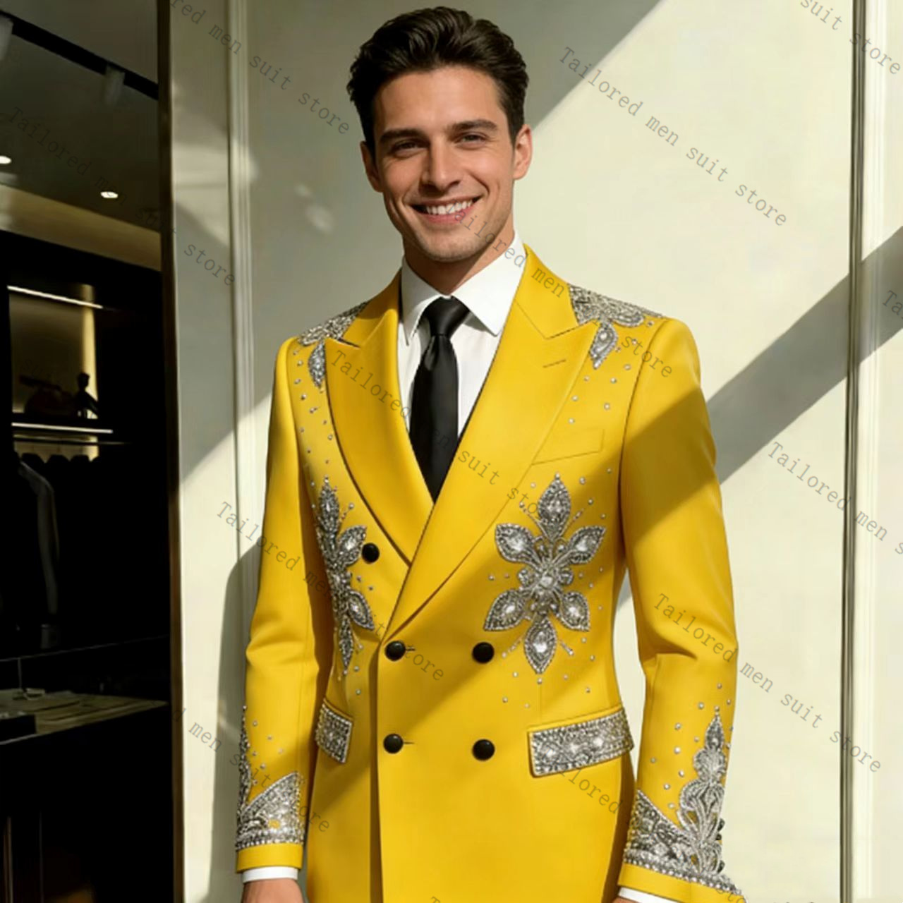 Yellow Men Suits Pants Set 2 P - đánh giá và giá Formal Wear For Men Yellow