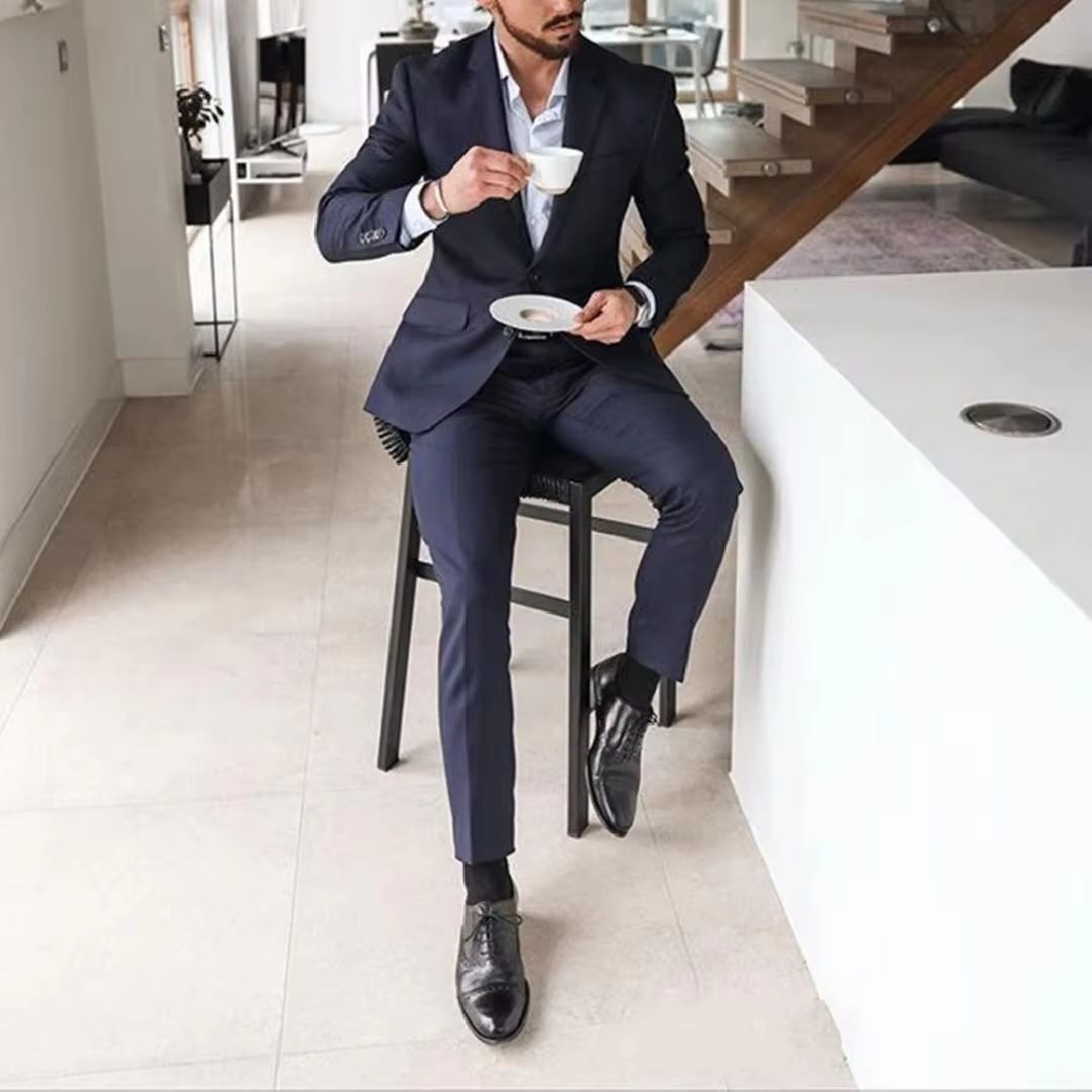Navy Blue 2-Piece Men's Tuxedo - đánh giá và giá Men Formal Wear Blue