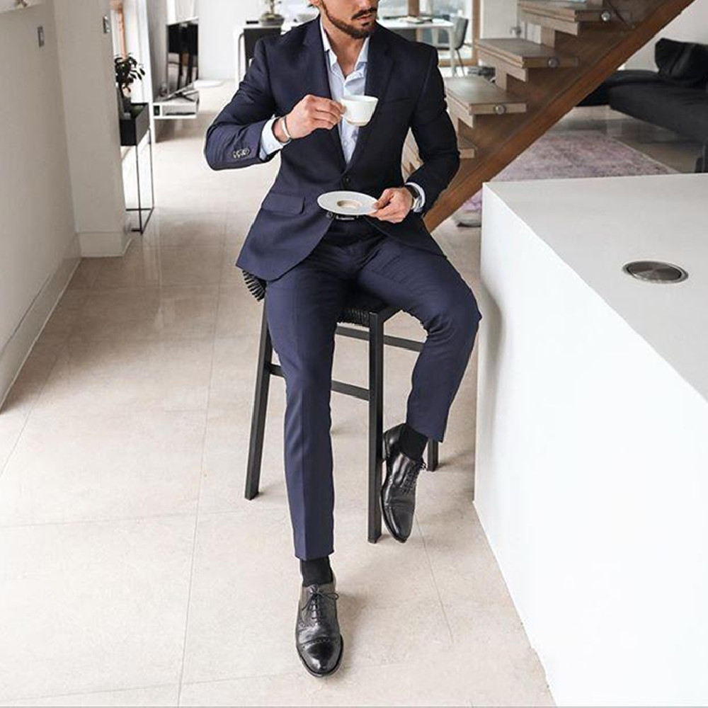 Navy Blue 2-Piece Men's Tuxedo - đánh giá và giá Men Formal Wear Blue